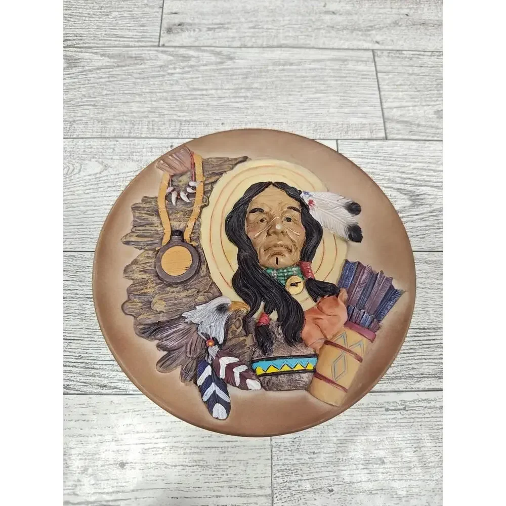 Embossed Cultural 3D Design Clay Plates Native American Indian Pottery Set of 4